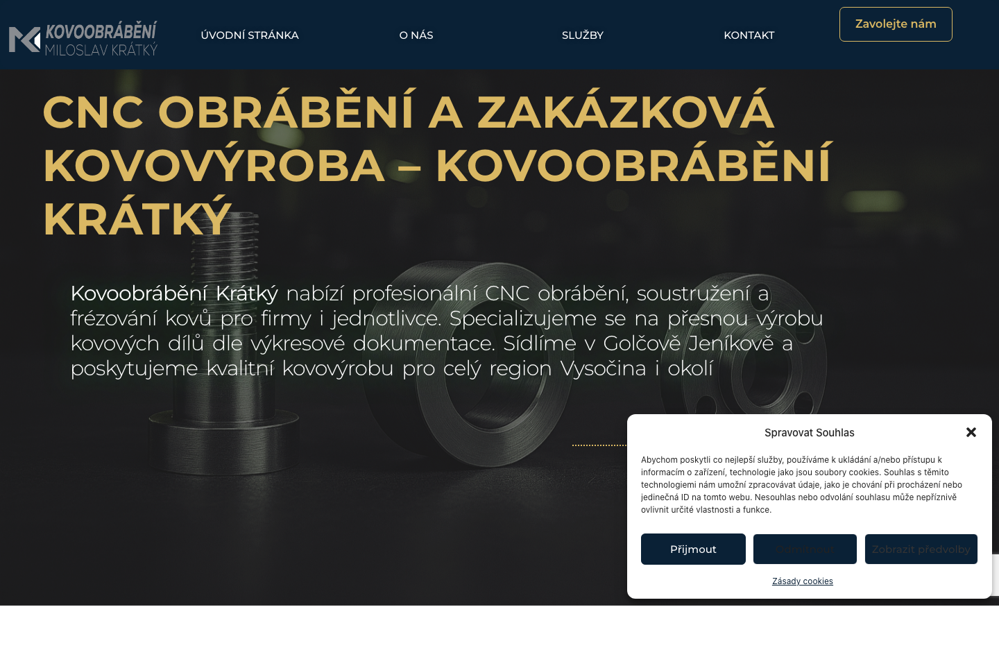 Web společnosti Kovoobrábění Krátký