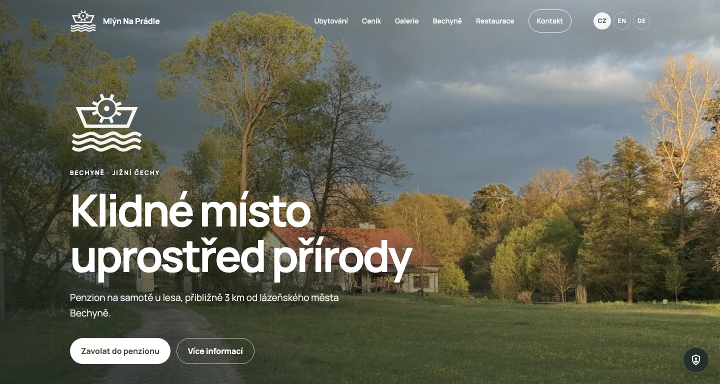 Web penzionu Mlýn na Prádle